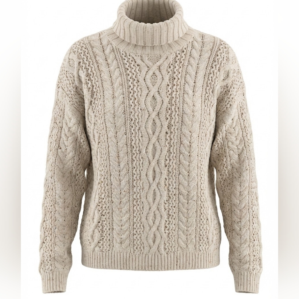 Yorkshire Knitting Co. Cream Turtle Neck Fishermans Vintage Sweater. Size L